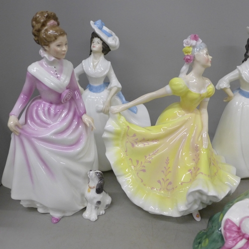 2092 - Nine Royal Doulton figures including Good Companion, Margaret x2, Ninette, Elyse, Angela, The Lost W... 