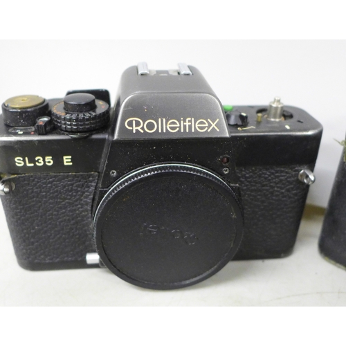 2093 - Two Rolleiflex SL35E camera bodies, one with attached Rollei Planar 1.8/50 lens