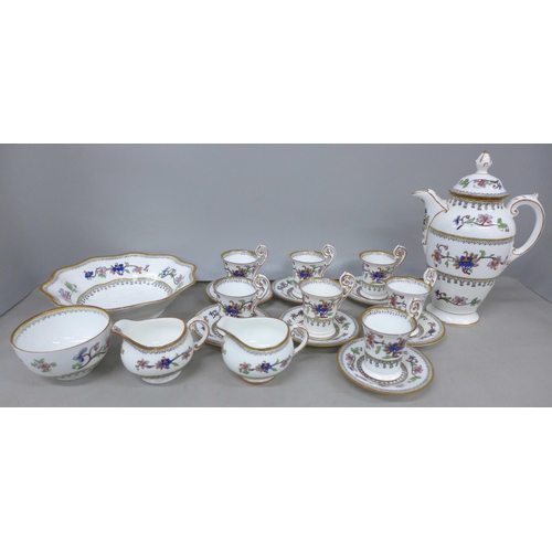2101 - A Coalport Flower Pot pattern china coffee service comprising coffee pot, seven coffee cans and sauc... 
