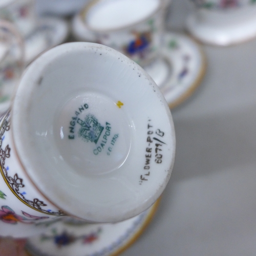 2101 - A Coalport Flower Pot pattern china coffee service comprising coffee pot, seven coffee cans and sauc... 