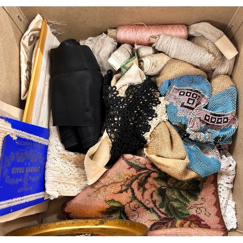 2161 - A collection of haberdashery, to include beadwork, lace, ribbons, thread, buttons, etc.