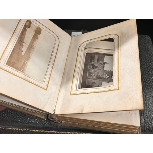 2174 - Three Victorian photo albums 1860-1880, one with Victorian photos, one half full, one empty, togethe... 