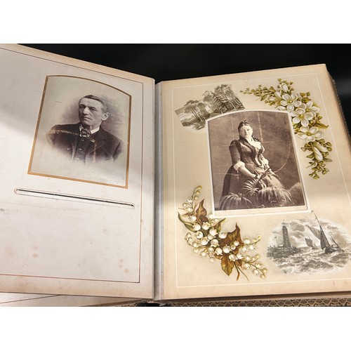 2174 - Three Victorian photo albums 1860-1880, one with Victorian photos, one half full, one empty, togethe... 