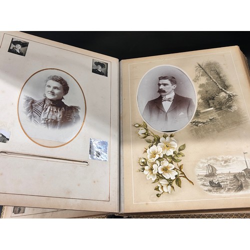 2174 - Three Victorian photo albums 1860-1880, one with Victorian photos, one half full, one empty, togethe... 