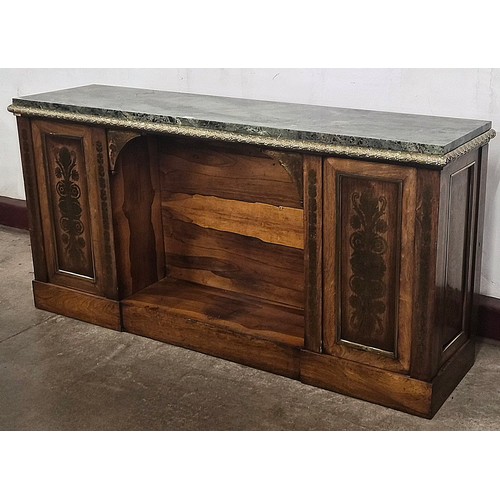 65 - A Regency brass inlaid rosewood, gilt metal mounted and green marble topped credenza