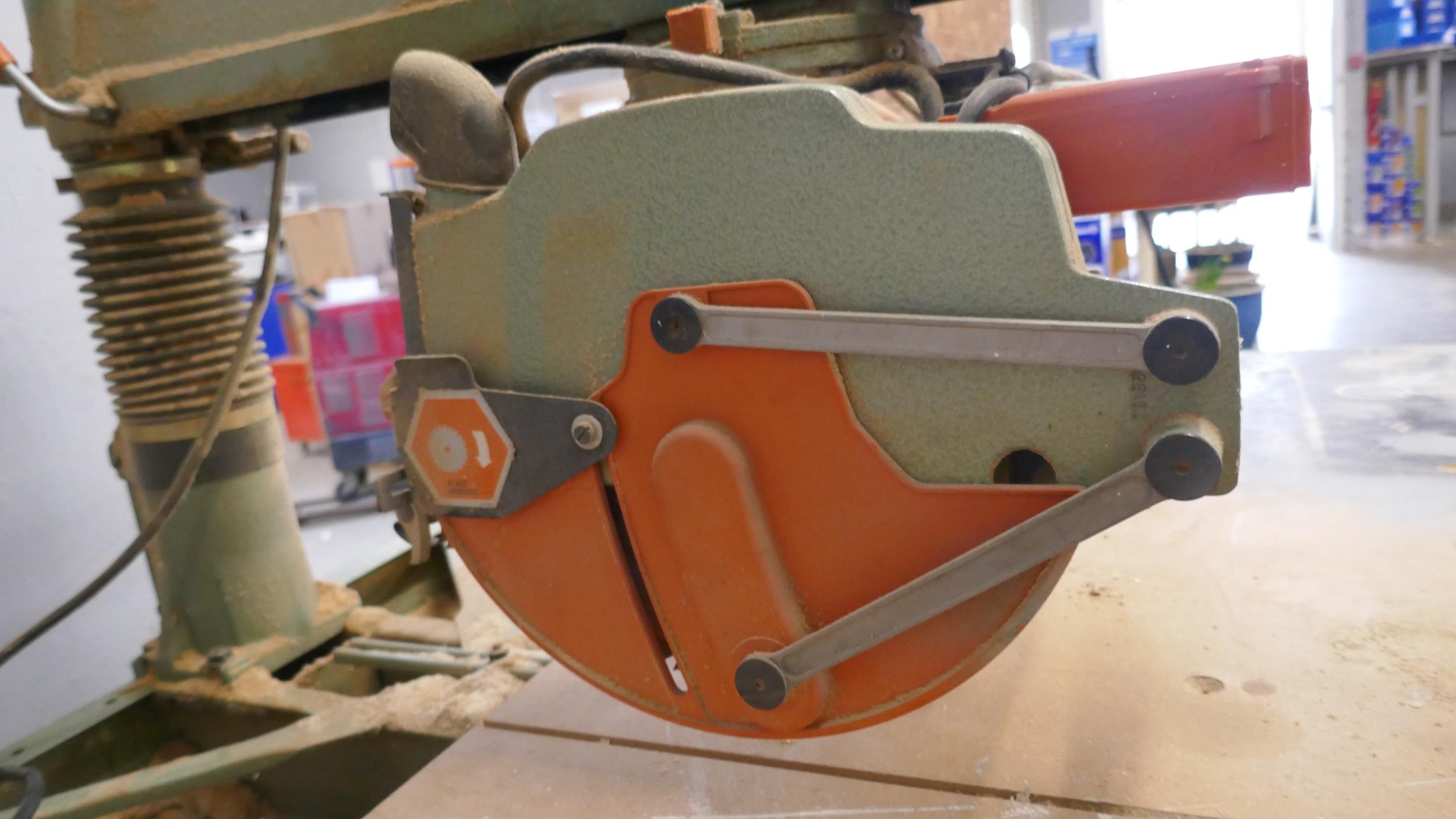 A DeWalt DW1751 Powershop 220-240V radial arm saw with work bench