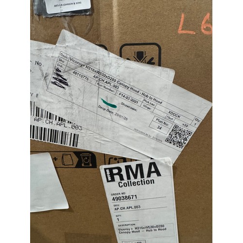 3259 - A CDA canopy hood with Gesture Control,  A Viceroy+ canopy hood - Hob to Hood  (626-58,60) *This lot... 