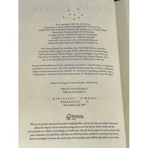 2166 - First edition American Harry Potter and the Deathly Hallows hardback book, published by Arthur A Lev... 