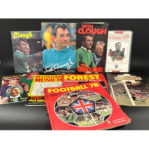 2140 - Nottingham Forest and Brian Clough autobiography, commemorative publications, and a Panini 1978 albu... 