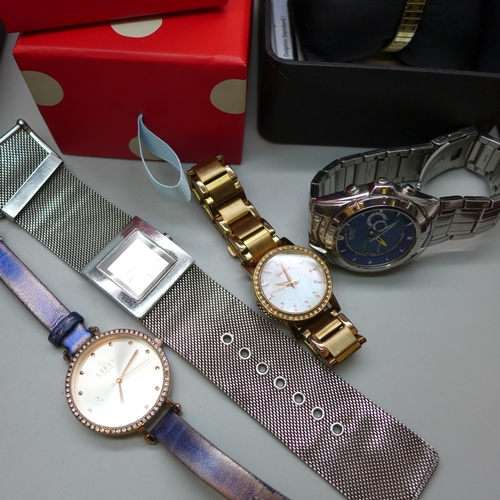 2223 - A collection of wristwatches, including a lady's rose quartz set on a silver bracelet, Cath Kidston,... 