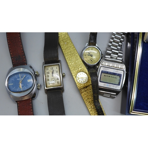 2236 - A collection of wristwatches, Tavannes tank shape, Seiko digital with box, Memostar alarm, etc.