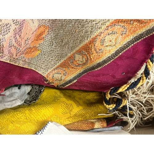 2132 - Two boxes of vintage lace, beadwork and haberdashery