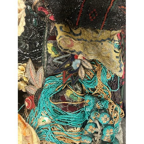 2132 - Two boxes of vintage lace, beadwork and haberdashery