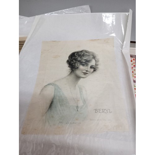 2175B - A collection of nineteen large silk pictures including a portrait marked Beryl, also marked Forman, ... 