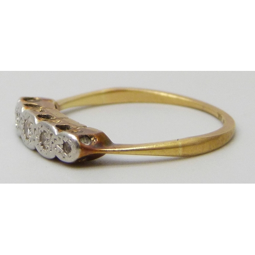 7006 - An 18ct gold and platinum five stone diamond ring, 1.7g, L