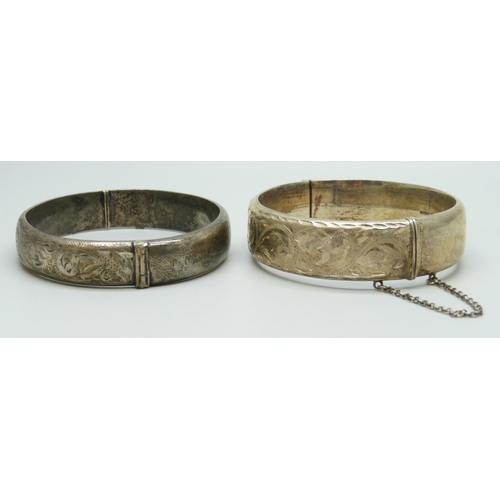 7014 - Two silver bangles, 45g total