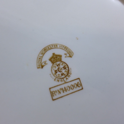 2001 - Royal Worcester Vitreous plates with hand painted game bird detail, circa 1900, 23cm