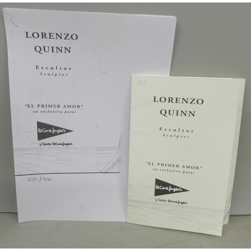 2005 - Lorenzo Quinn, 'El Primer Amor', (The First Love), 251/999, 2001 limited edition sculpture, bronze c... 