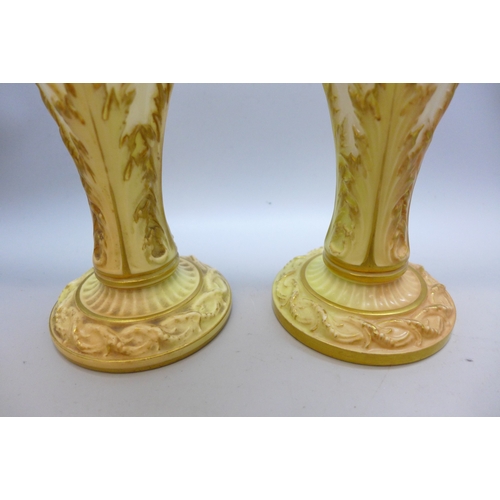 2008 - A matched pair of early 20th century hand decorated Royal Worcester chalice vases, signed Jas Stinto... 