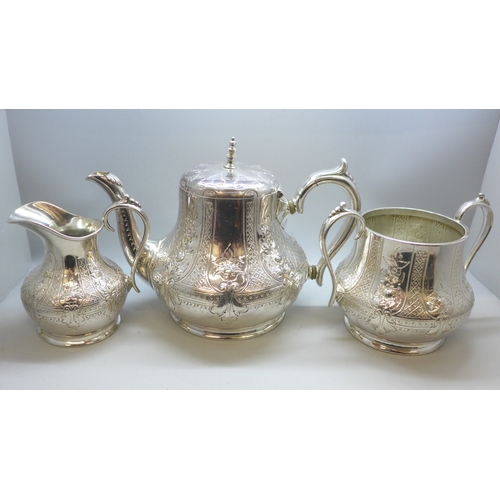 2011 - A c1900 three piece silver plated tea service
