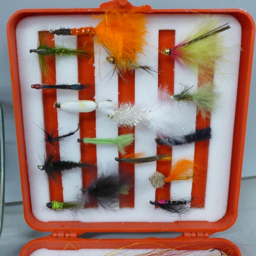 2019 - A collection of fly-fishing flies, in two cases, approximately 110 in total