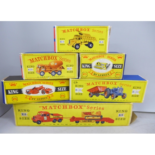 2024 - Six Matchbox Series King Size die-cast model vehicles No 3, 6, K5, K8, K11 & K13, all boxed by Lesne... 