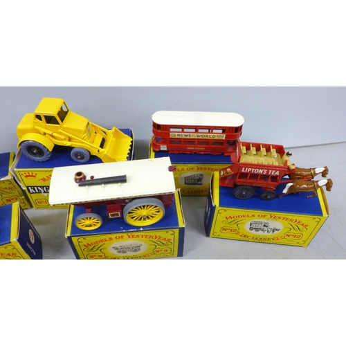 2026 - A collection of nine die-cast vehicles, five models of Yesteryear No. 1, 7, 3, 9 & 12, three Matchbo... 