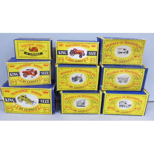 2026 - A collection of nine die-cast vehicles, five models of Yesteryear No. 1, 7, 3, 9 & 12, three Matchbo... 