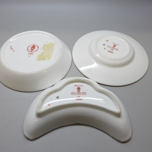 2037 - A pair of Royal Crown Derby 1128 Imari wavy edge plates, a similar plate, dish and saucer, and anoth... 