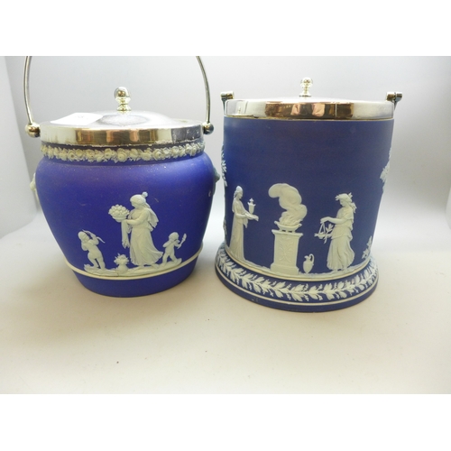 2052 - Two Wedgwood Jasperware biscuit barrels