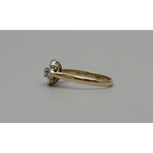 7066 - A 9ct gold diamond cluster ring, 2.4g, P