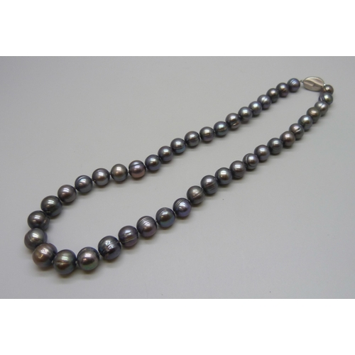 7075 - A Honora large pearl necklace with a silver clasp, metal mechanism, 65g, 45.5cm