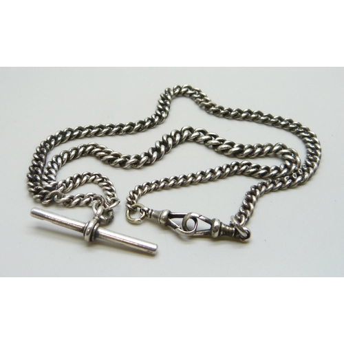7109 - A silver graduated Albert watch chain, 53g, 58cm including clips