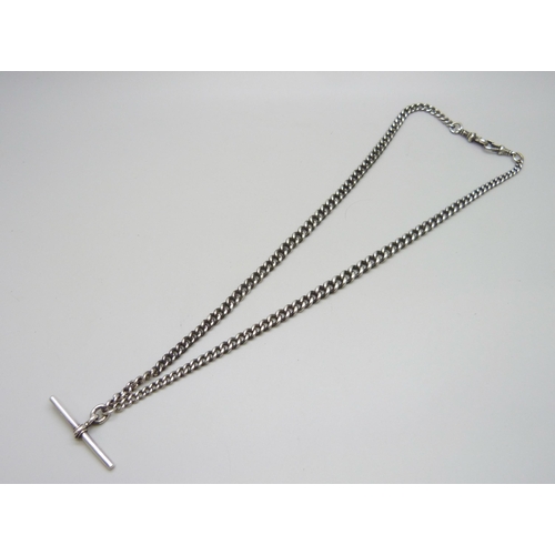 7109 - A silver graduated Albert watch chain, 53g, 58cm including clips