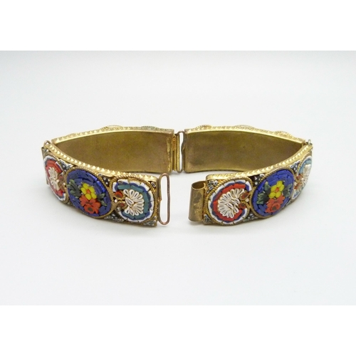 7123 - A micro mosaic bracelet, 20.5cm, and pair of drop earrings