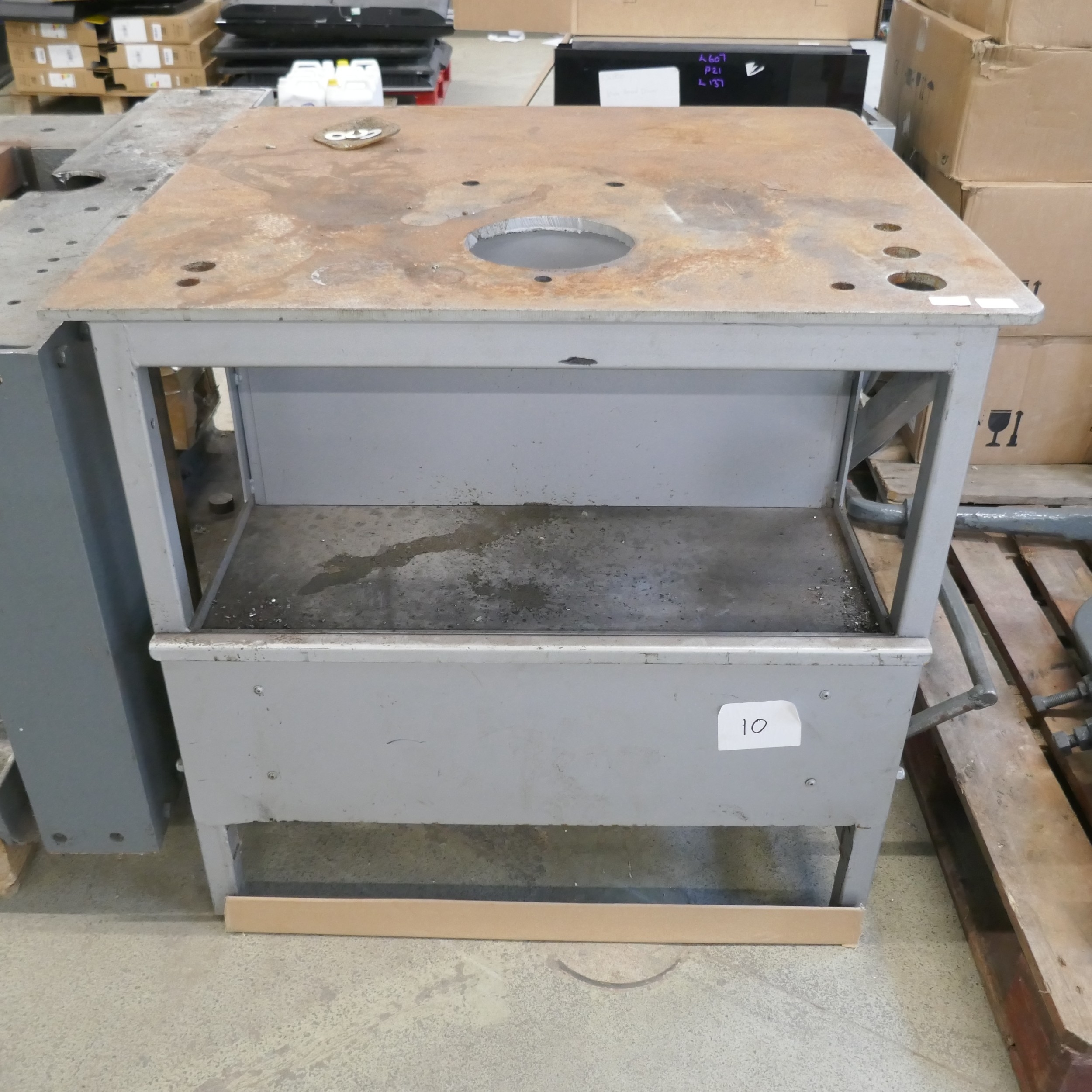 A 1m x 0.93m steel metal working table with one drawer *due to the size ...