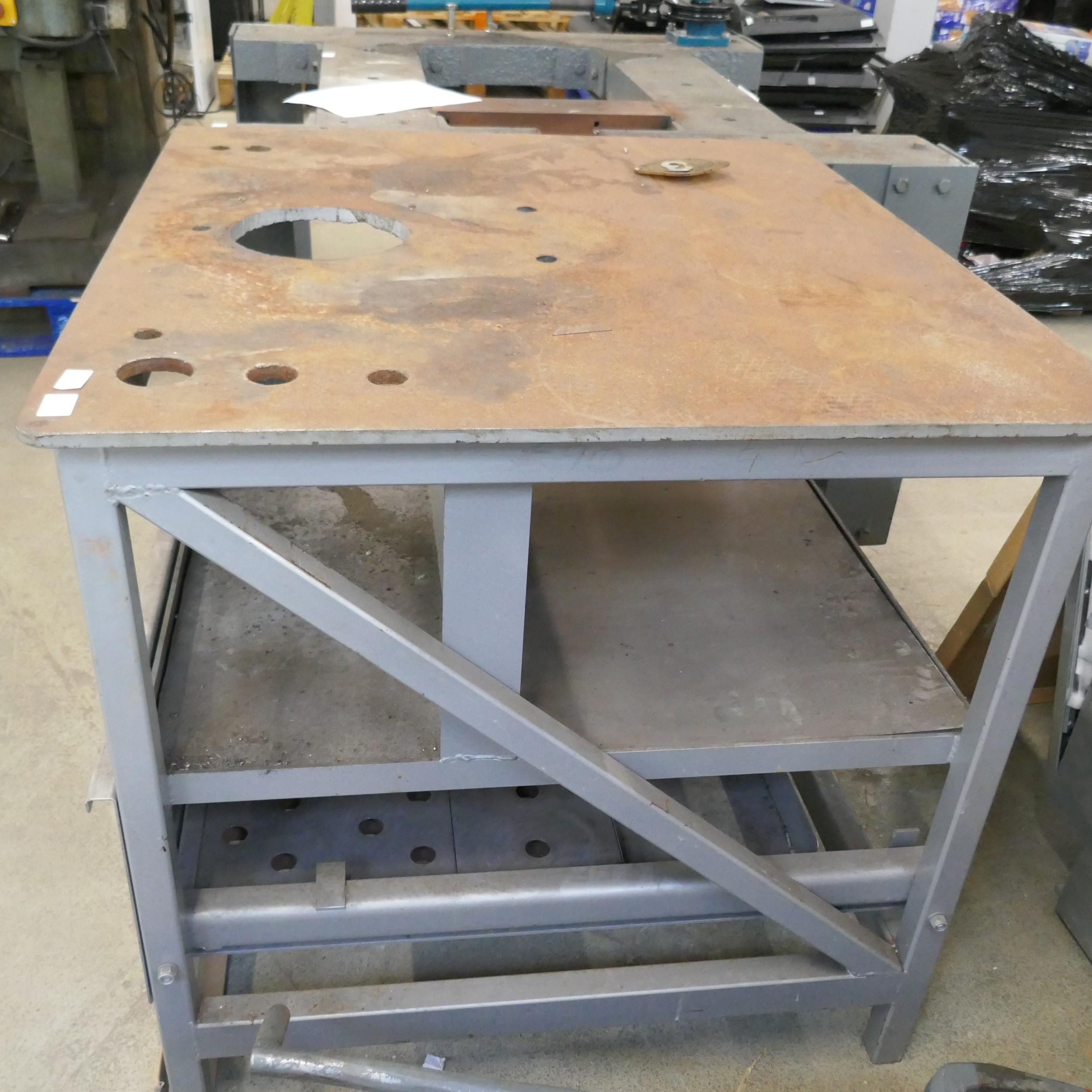 A 1m x 0.93m steel metal working table with one drawer *due to the size ...