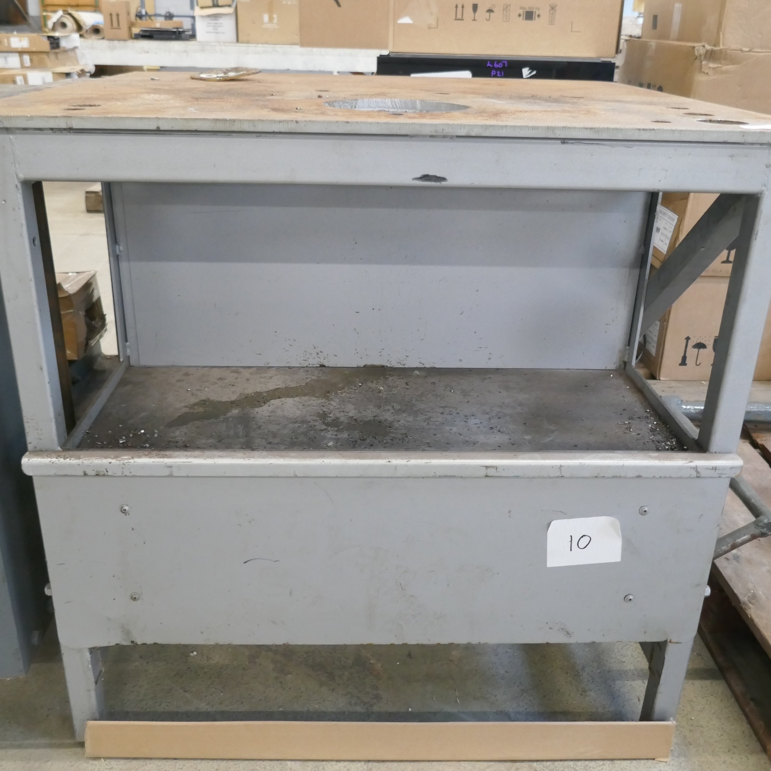 A 1m x 0.93m steel metal working table with one drawer *due to the size ...