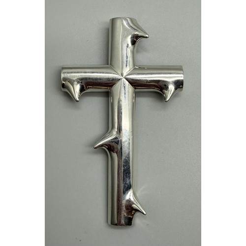 7001 - Paul Spurgeon, Cross of Thorns, a white metal Modernist style abstract design cross necklace pendant... 