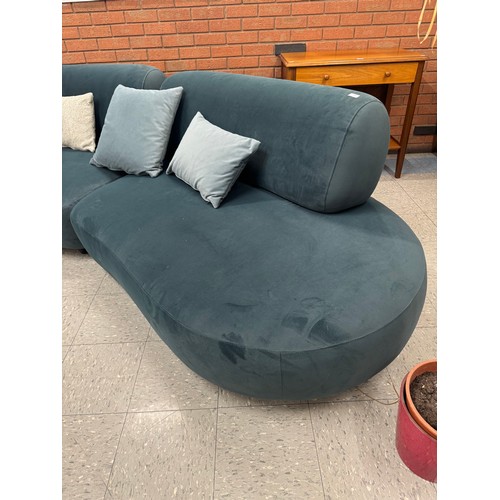 3001 - A BonBon dark teal velvet curved sofa with reclining back rests (BBCMODL/BBCMODR) (CFL-315-8)