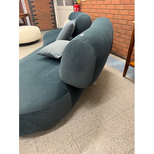 3001 - A BonBon dark teal velvet curved sofa with reclining back rests (BBCMODL/BBCMODR) (CFL-315-8)