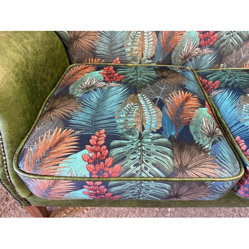 3009 - A Hexham kingfisher fabric and bottle green leather 2 seater sofa (HEX2-VERDE) (CFD-315-2)