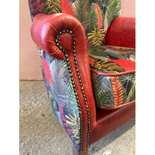 3013 - A Hexham toucan fabric rosso leather chair (HEX1-ROSSO) (CFD-315-1)