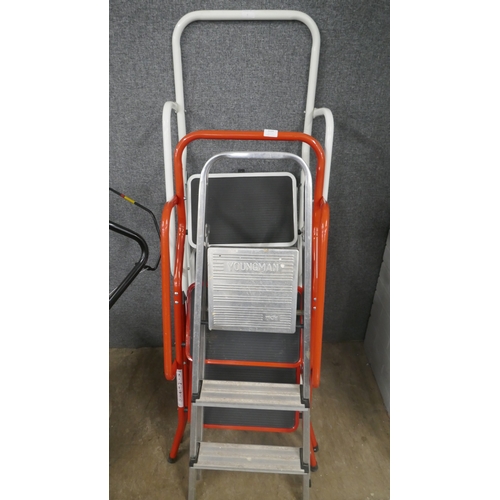 A 3-rung step ladder and 2 sets of safety step