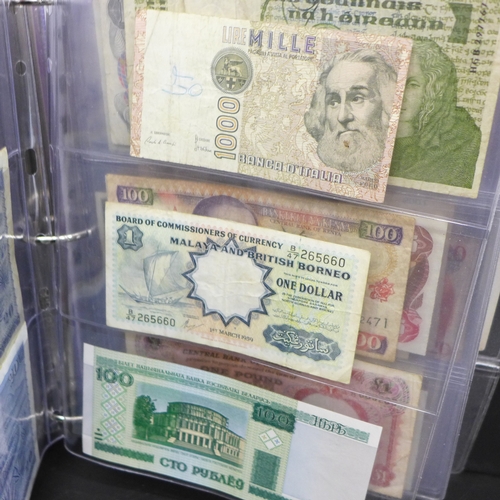 A collection of of foreign and British bank notes
