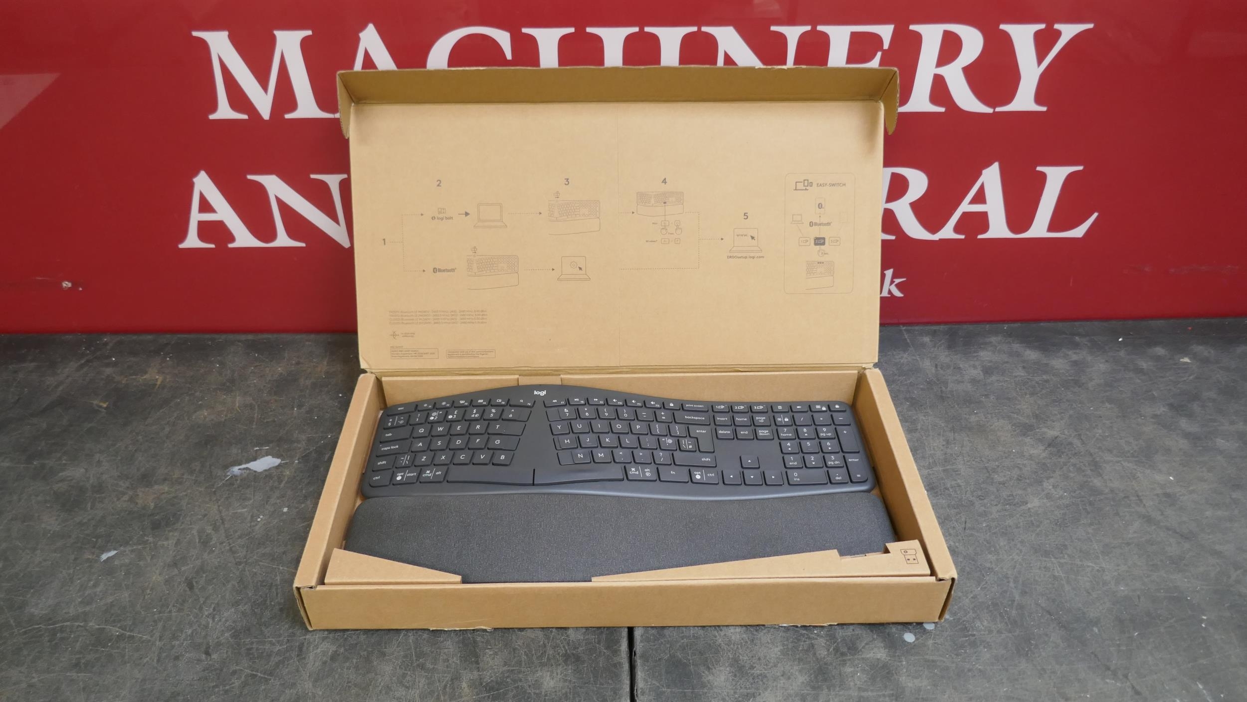 A boxed Logitech Ergo K860 Business keyboard