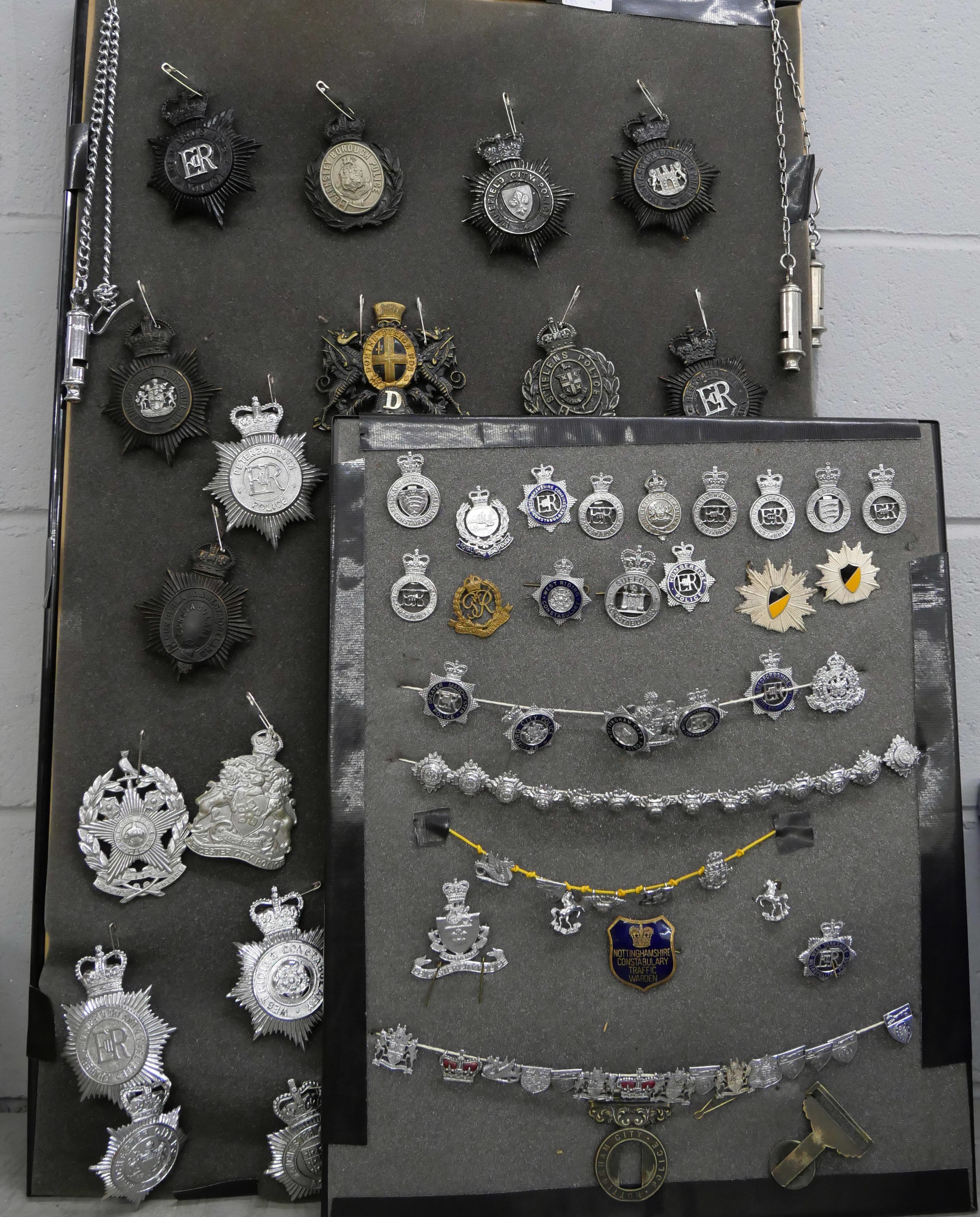 A large collection of Police badges, examples - Barnsley, Wakefield ...