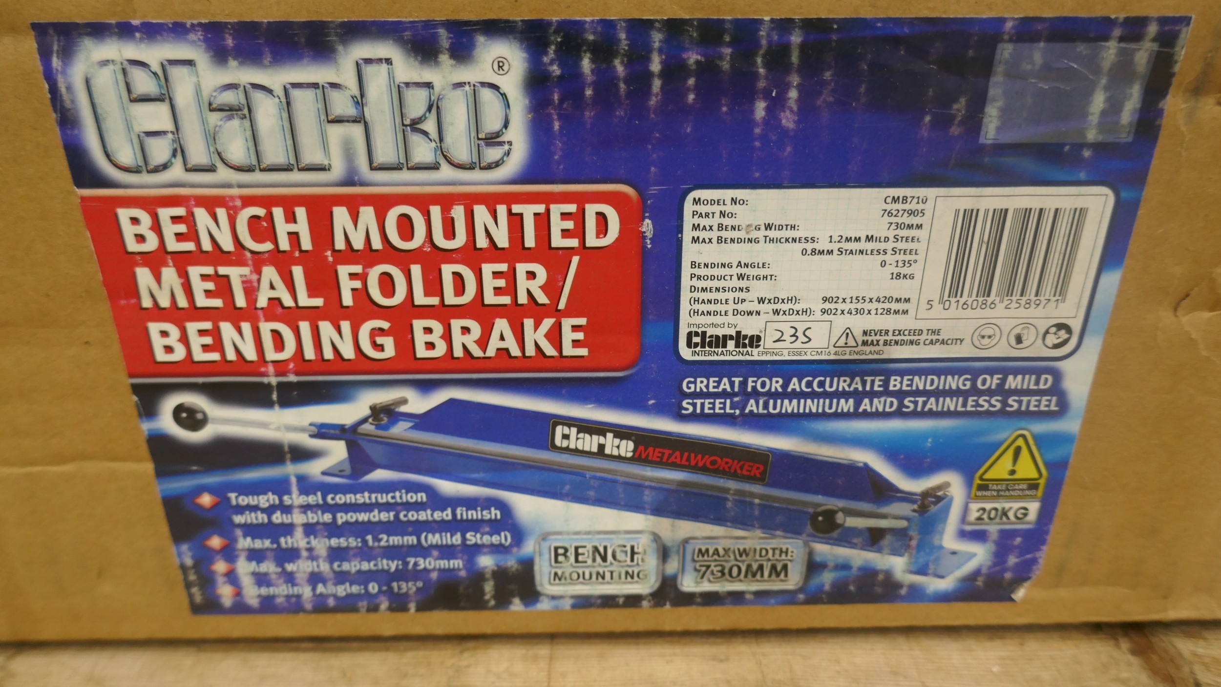 A boxed sample Clarke bench mounted metal folder/bending brake and a ...