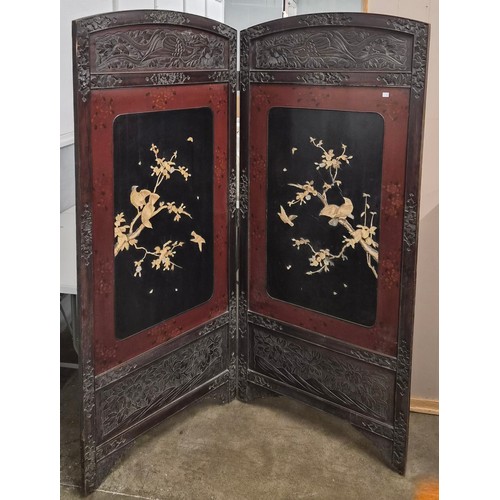 A Chinese hardwood and hardstone inset dressing screen