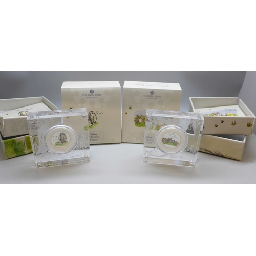 7267 - Two Royal Mint Classic Winnie The Pooh silver proof 50p coins - Owl and Winnie The Pooh and Friends